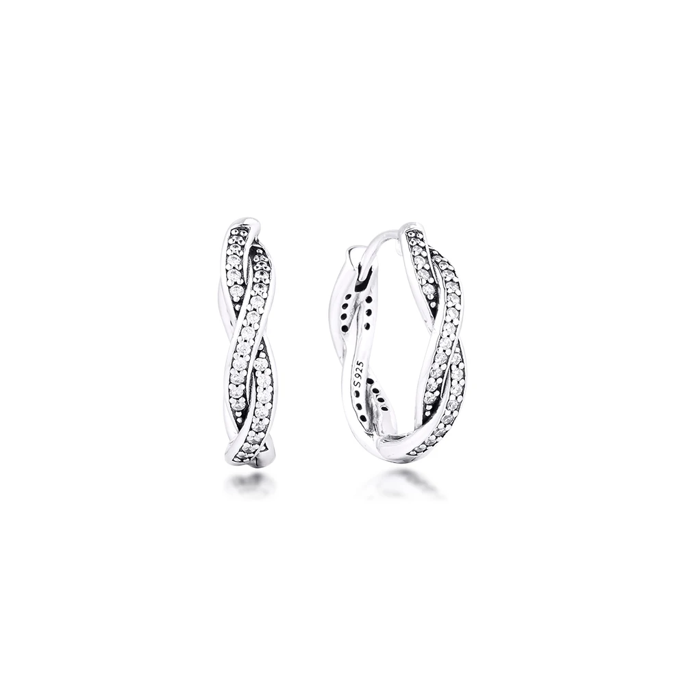 

Twist of Fate Earings Original 925 Sterling Silver Clear CZ Hoop Earrings for Women Jewelry DIY Making Pendientes Mujer