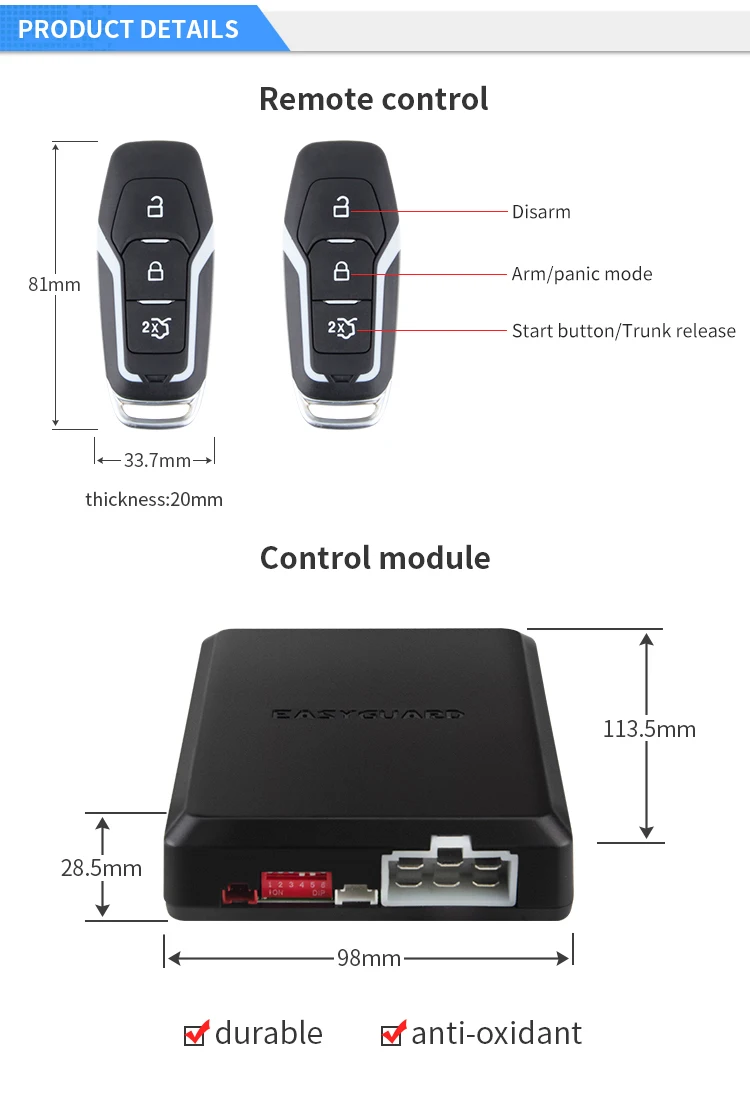 Интеллектуальная Автосигнализация EASYGUARD, Пассивный бесключевой вход, удаленный стартер двигателя, кнопка остановки, резервный ввод паролей