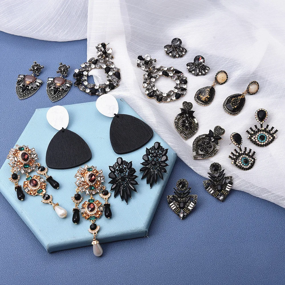 Женские Висячие серьги Ztech черные висячие из бисера с геометрическим кристаллом