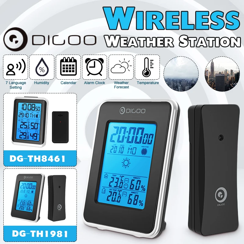 Digoo DG TH1981 ЖК дисплей Цифровая метеостанция + беспроводной открытый датчик