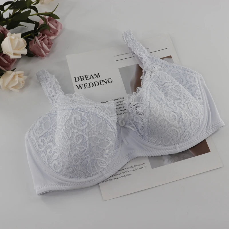 Beauwear, бюстгальтеры женские, кружевной, перспективный бюстгальтер, полный охват, сексуальное белье, на косточках, цветочный бюстгальтер без косточек размера плюс, BH, топ D DD E, чашка 34-44 - Цвет: White