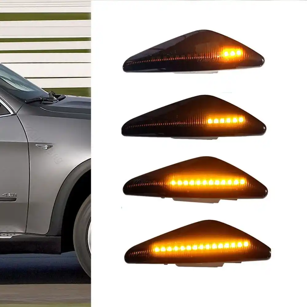 2x煙レンズledダイナミックサイドマーカーターン信号光シーケンシャルウインカーbmw X5 E70 X6 E71 E72 X3 F25 アンバー車のランプ 信号ランプ Aliexpress