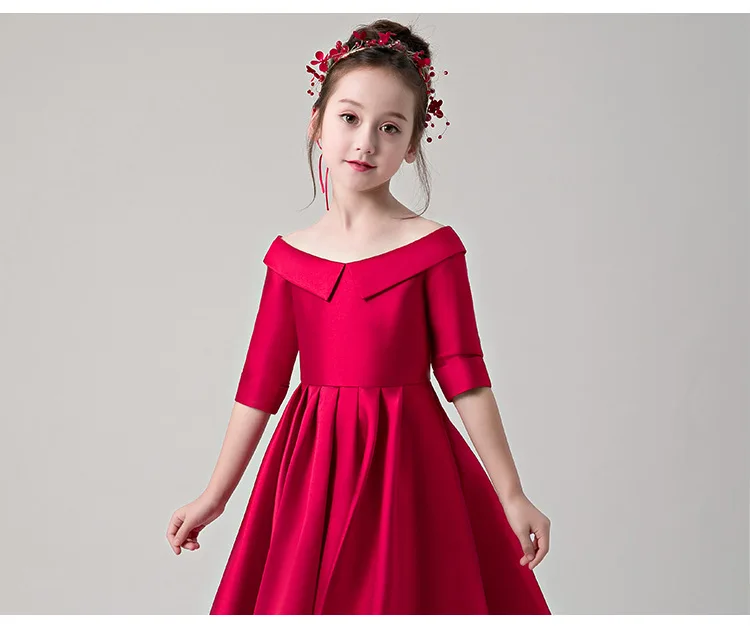 CHILDREN'S Piano off-Shoulder Playing Formal Dress New Style Flower Boys/Flower Girls Red Girls Chorus Costume Autumn
