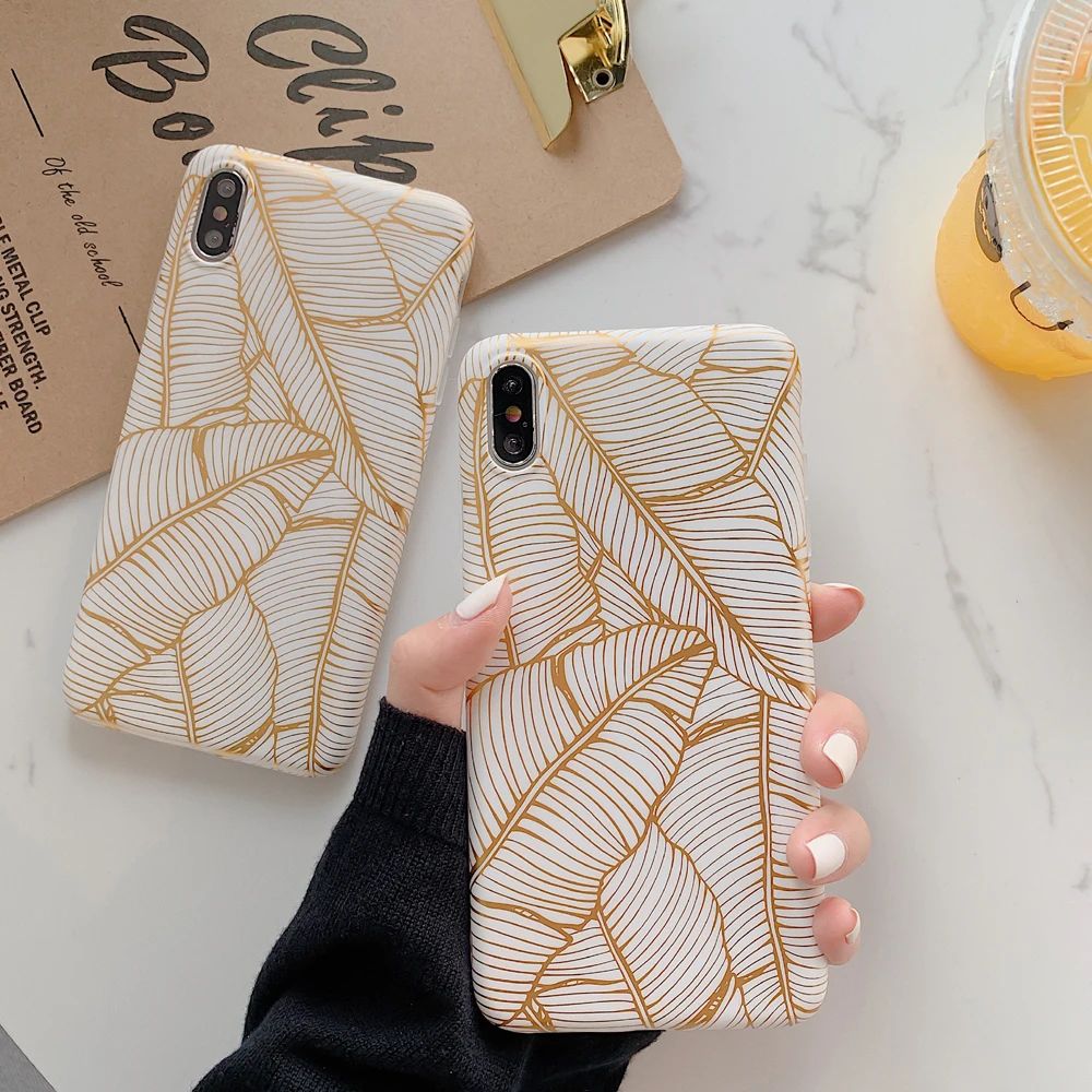 LACK Gold Plating Banana leaf Case for iphone 11 11Pro Max XS Max X XR 6 6S 7 Plus phone Case Luxury laser Back Cover Capa Coque