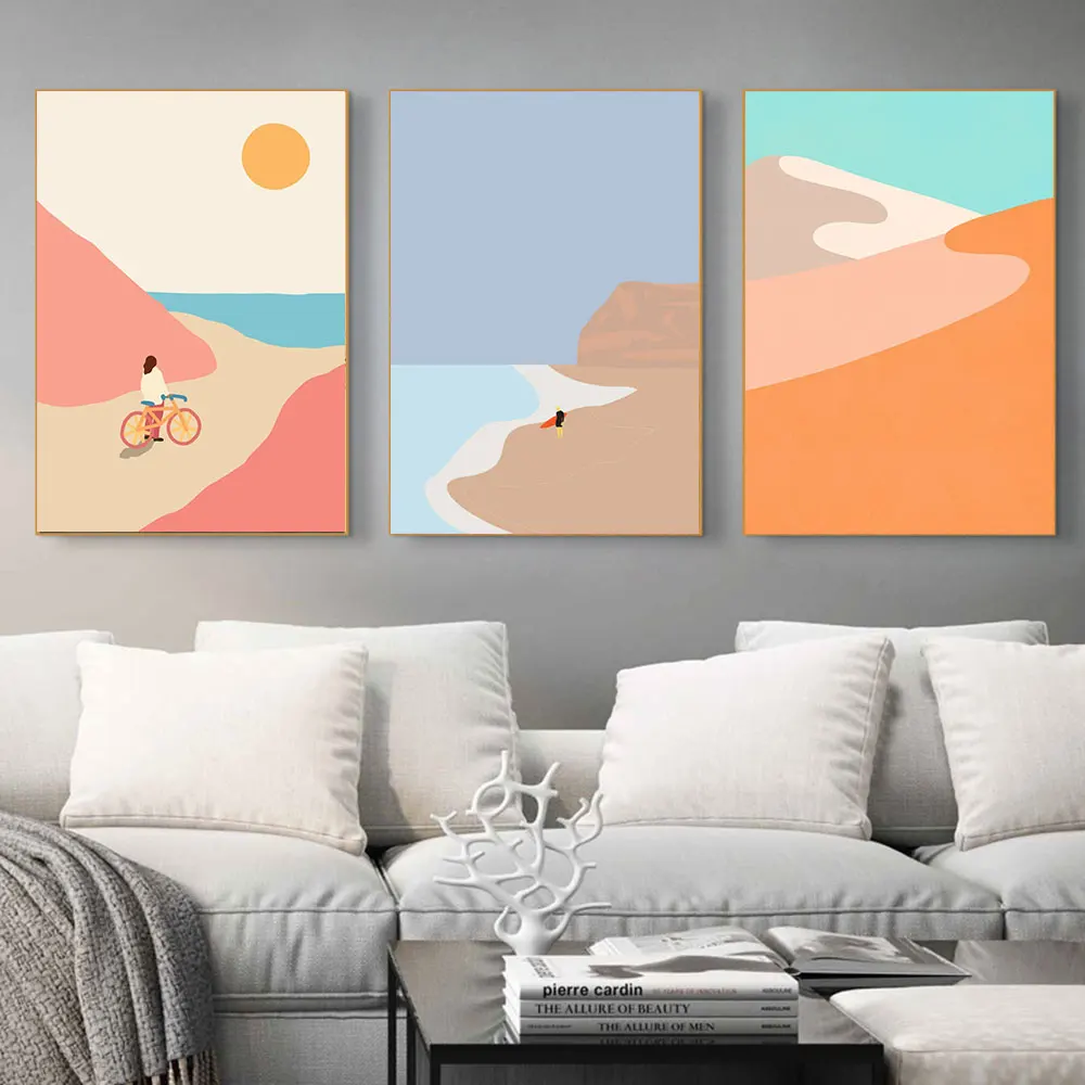 Abstract Mountain Poster Sunset Beach Ciclismo Canvas Painting Nordic Wall Art Print Surf Morden Picture For Living Room Decor