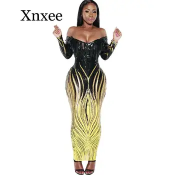 

Women Multi Sequined Bodycon Dress Shining Sparkly Sexy & Club Spring Fall Night Out Cocktail Maxi Party Vestido