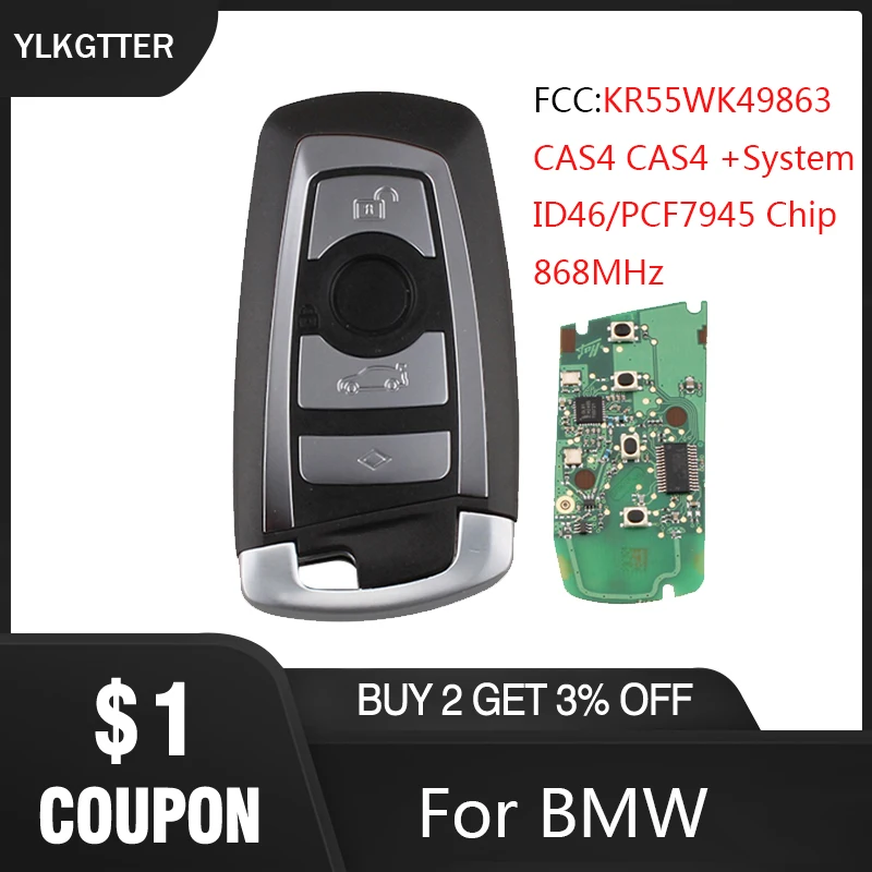 

YLKGTTER Smart Remote Keyless Fob Key Suit for BMW 1 3 5 7 Series CAS4 CAS4 + 2011-2017 with 868MHz ID46/PCF7945 Chip Smart Key