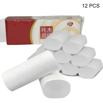 

12rolls/pack Living Room Kitchen Cleaning Bathroom Tissue Wood Pulp Office 4 Ply Restaurant Toilet Paper Soft Hotel Home Bedroom