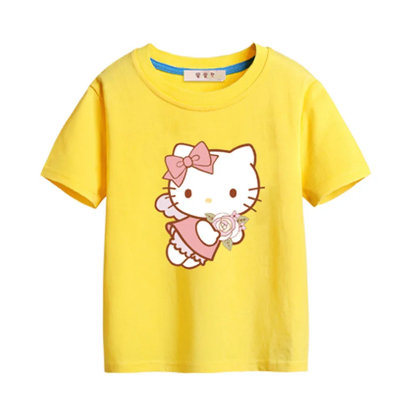 Hello kitty/Летняя футболка принцессы для девочек; Детские хлопковые топы; футболки; детская одежда для дня рождения; одежда для малышей; костюм