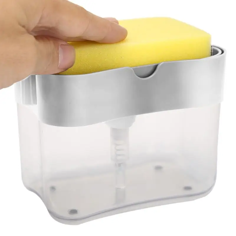 

Manual 2-in-1 Liquid Soap Dispenser with Sponge Box Portable Plastic Soap Dispenser For Bathroom Kitchen Liquid Soap Dispenser