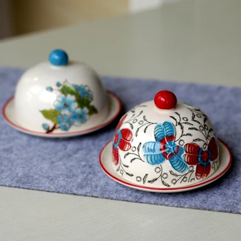 

Hand Painted Ceramic Jar Storage Plate Butter Plate Dessert Plate With Cover Snack Tray