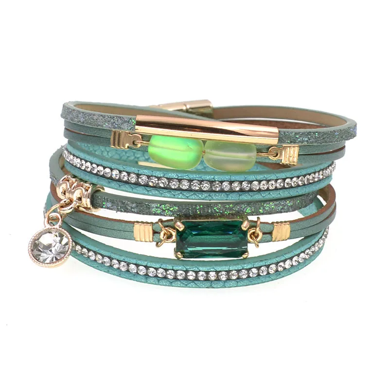 Bracelet Jewelry WELLMORE fashion glass bracelet leather charm bracelets for women Luxury Wedding Statement Jewelry