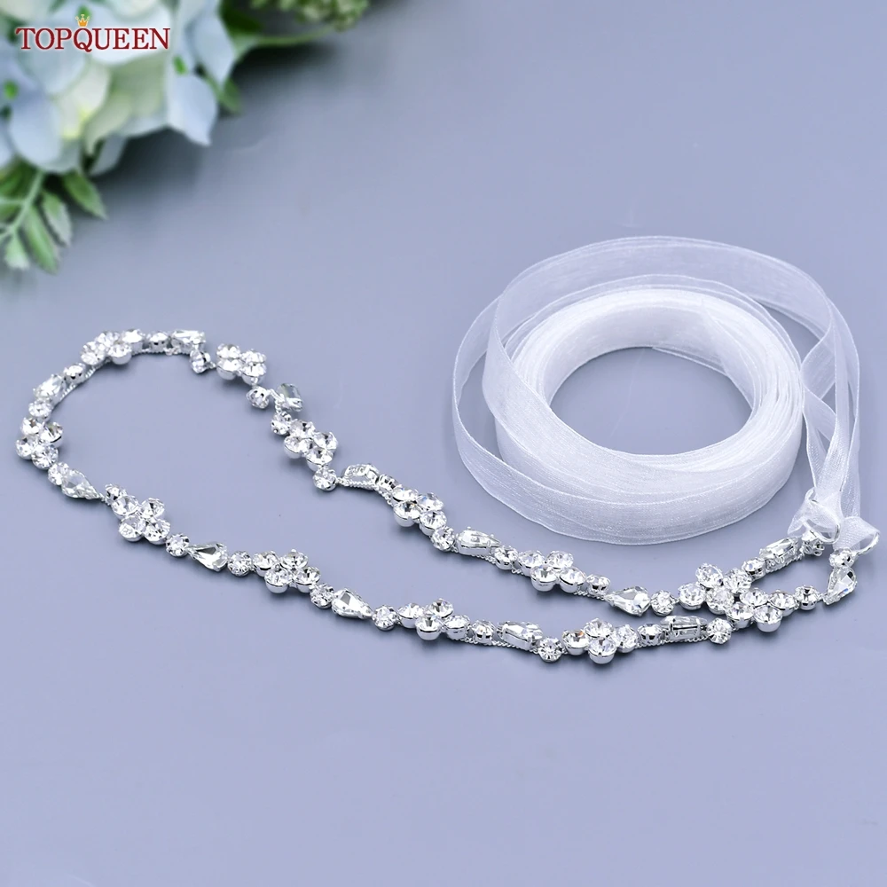 Silver Waist Chain Belt for Wedding Bridal Belt Formal Dresses Sash Organza Wedding with Crystals Rhinestone bridal waistband bridal dress decoration