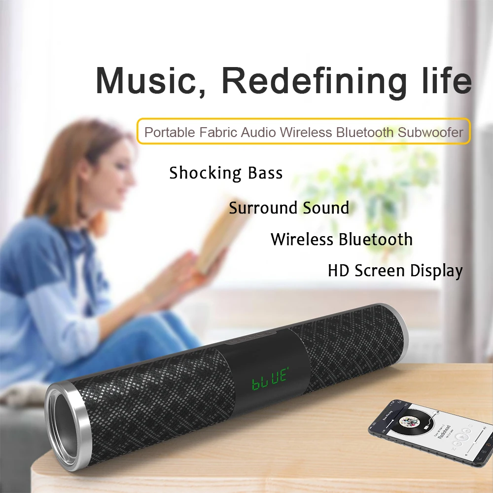 

Smalody Wireless Bluetooth Speaker10W Stereo Surround Sound Belt Outdoor Long Strip Portable Strap Speaker LED Display Subwoofer