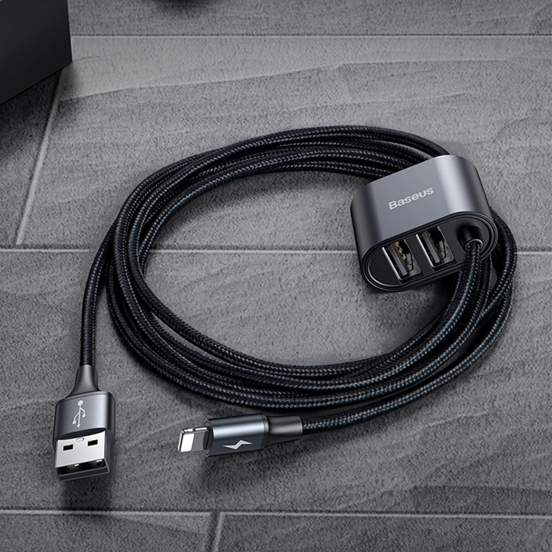 Baseus USB кабель Автомобильное заднее сиденье двойной USB зарядное устройство с зарядным кабелем для iPhone xr 8 7 6 6s plus USB кабель для передачи данных Шнур для телефона адаптер
