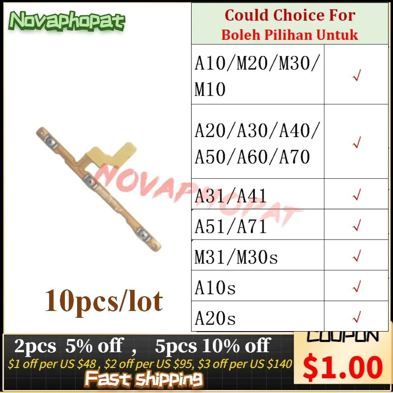 

10PCS Power Switch On Off Volume For Samsung Galaxy A10 M20 M30 M10 A20 A30 A40 A50 A60 A70 A31 A41 Power Button Flex Cable