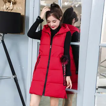 

Autumn Winter Vest Women Waistcoat 2019 New Fashion Female Sleeveless Jacket Hooded Warm Long Vest cotton feminino women