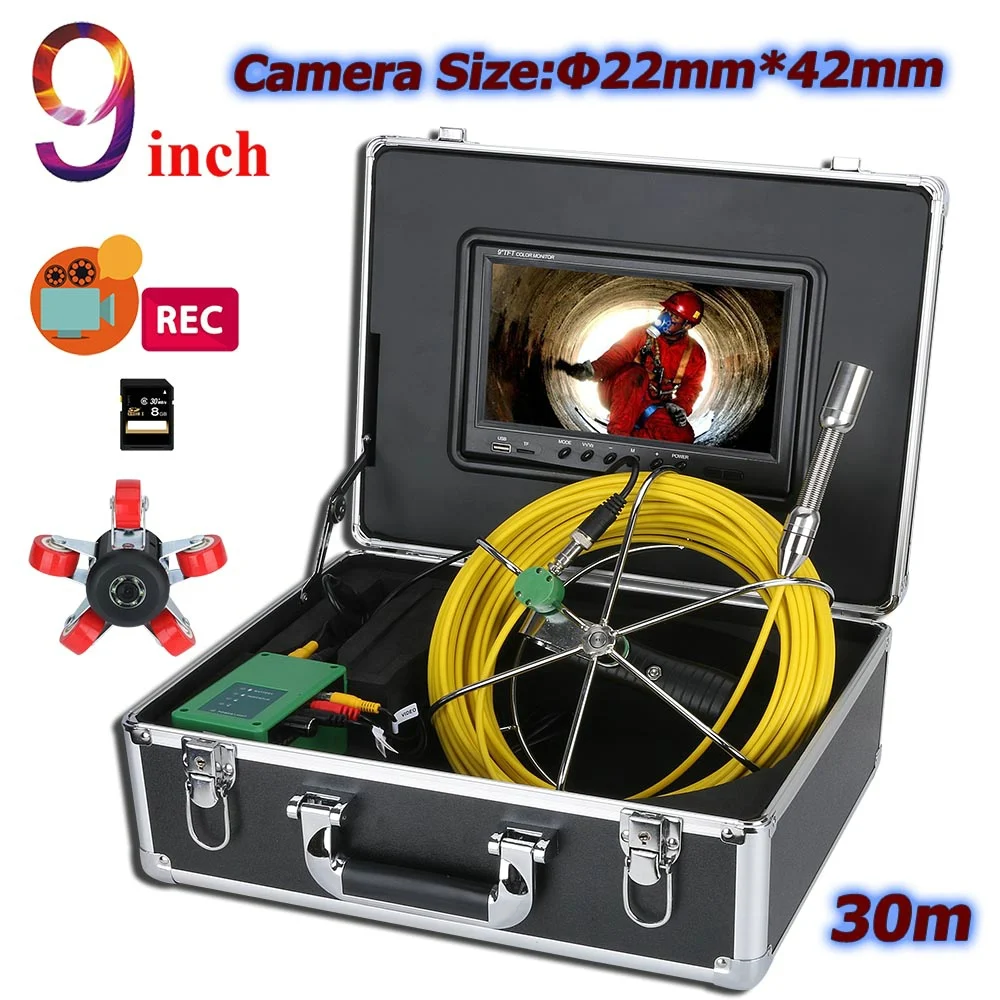 40M Sewer Camera 9 ''DVR 22 мм Труба инспекционная видеокамера, IP68 Водонепроницаемая дренажная труба канализационная Инспекционная камера Система 1000 TVL камера - Цвет: 40M Sewer Camera