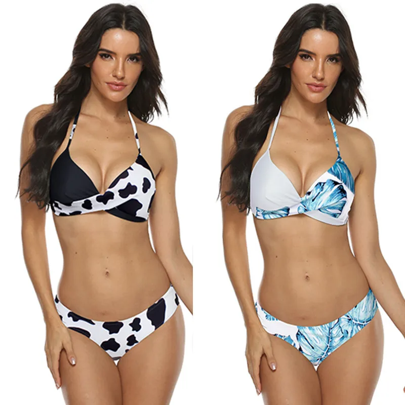 

Bikini Set 2021 Mujer Cow Print Swimsuit Women Two Pieces Push Up Biquini Brazilian Swimming Suit For Female Beach Bathing Suit