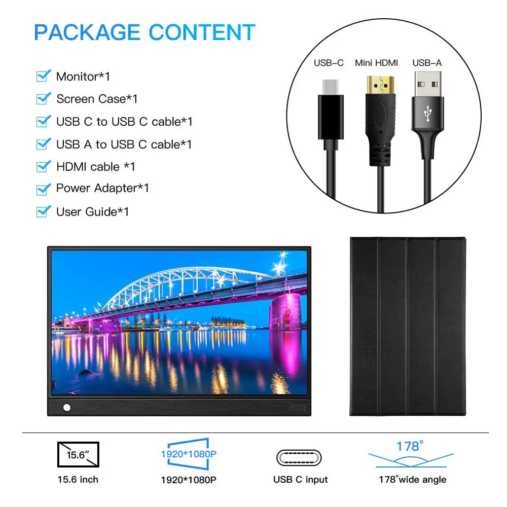 Eyoyo EM15K 15 6 &quotIPS Портативный ЖК экран монитор HDMI Type C 1920x1080 FHD HDR дисплей Pantalla для