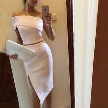 Две части длиной до колена коктейльные платья дешевые белые на одно плечо официальные Сексуальные вечерние платья с разрезом по бокам размера плюс