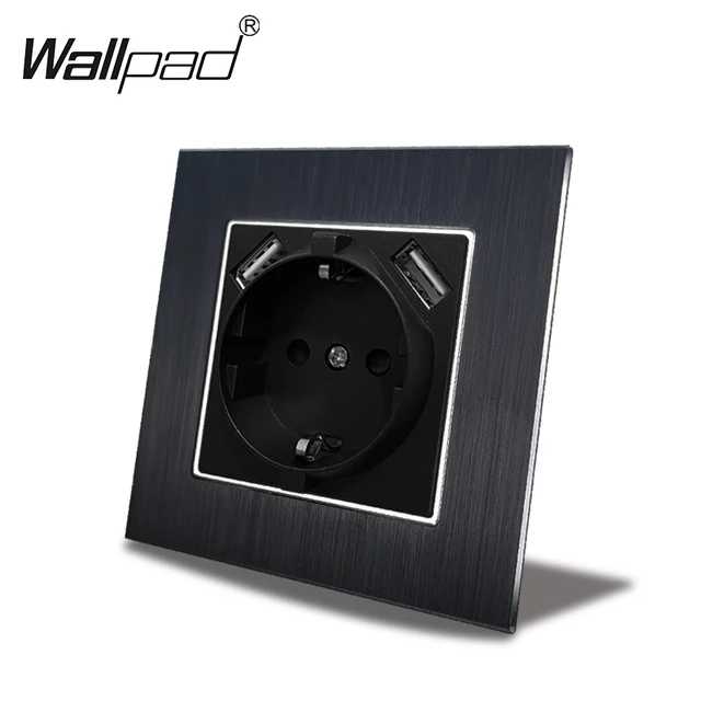 Double EU Schuko Power Socket with Double USB Charging Ports 5.1DC 2.1A For EU Round Box Wallpad 156*86mm EU Outlet with USB 1 Black Metal