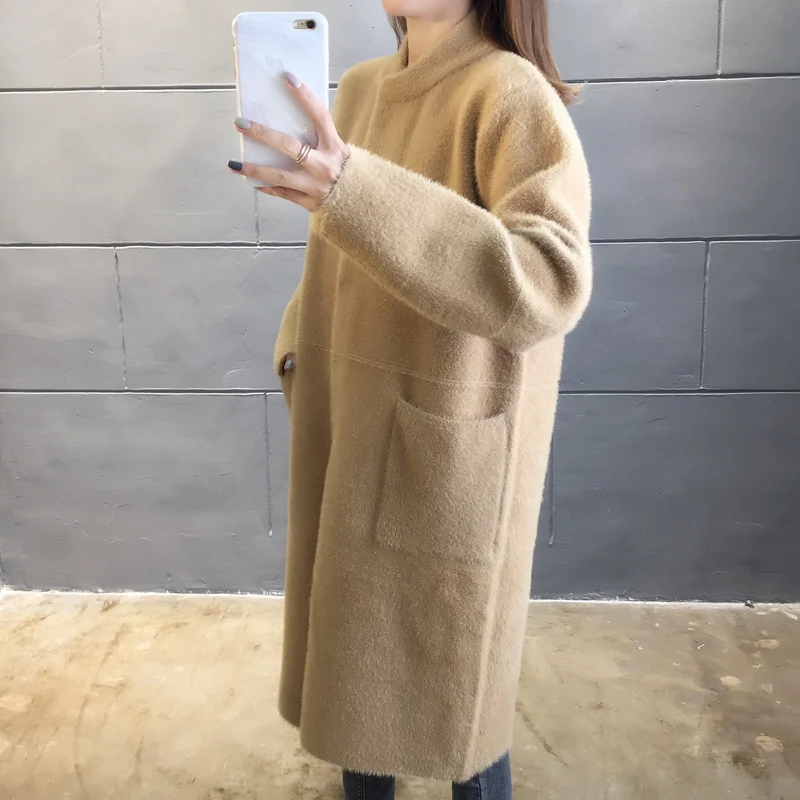 Осеннее и зимнее шерстяное Женское пальто средней длины, новая Корейская Темпераментная Женская популярная верхняя одежда, шерстяное пальто, женский свитер