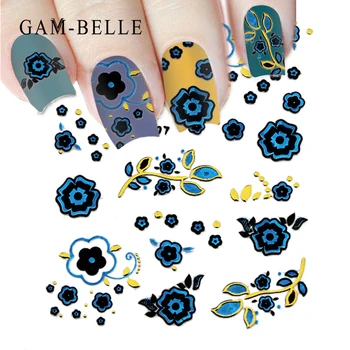 

GAM-BELLE 1pcs Glitter 3D Nail Transfer Slider Sticker Tip Flower Crown Jewelry Star Manicure Metallic Decal Decor