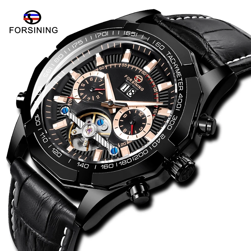 

Fashion FORSINING Tourbillion Black Golden Wave Dial Casual Design Men Watch Top Brand Mechanical Automatic Wrist Watch For Men