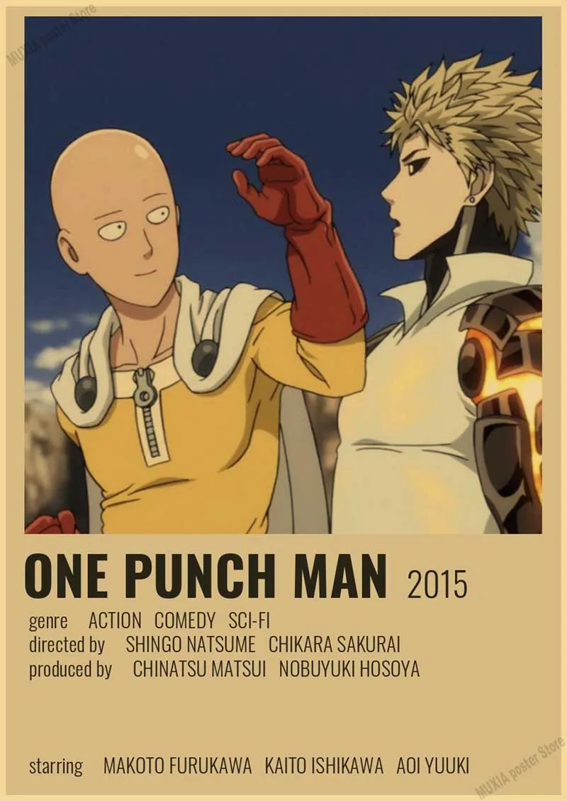 Vintage Japanese Anime One Punch Man Poster Retro Kraft Paper Posters Wall  Sticker Home Decor Living Room Bar Cartoon Picture