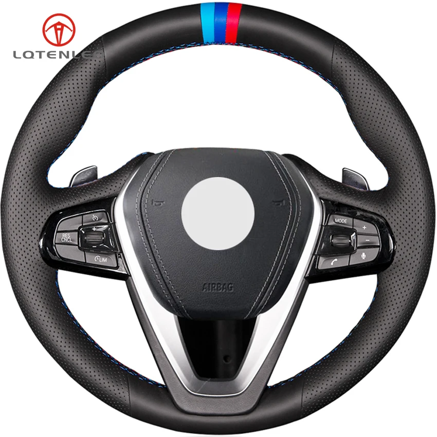 Lqtenleo черного цвета из натуральной кожи DIY чехол рулевого колеса автомобиля для BMW