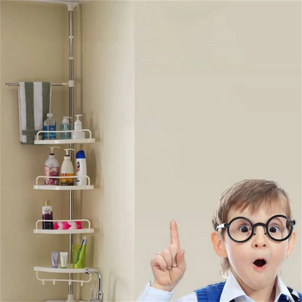 

2019 Bathroom Shelf Qrganizer Rack Bathroom Telescopic Rack Shelf Caddy Bathroom Plastic Corner Shelf Shower Wall Holder Storage