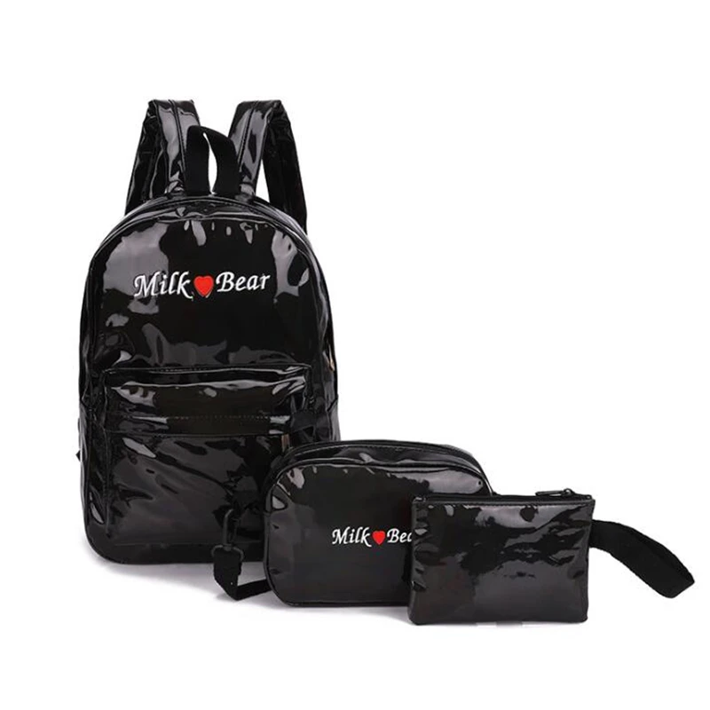 Модные 3 шт./компл. голографические лазерные рюкзаки в уличном стиле, крутой рюкзак для девочек-подростков, сумка на плечо, большой ранец - Цвет: Set Black