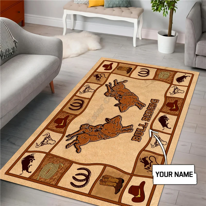 

Personalized Name Bull Riding Area Rug 3d printed Rug Floor Mat Rug Non-slip Mat Dining Room Living Room Soft Bedroom Carpet 3