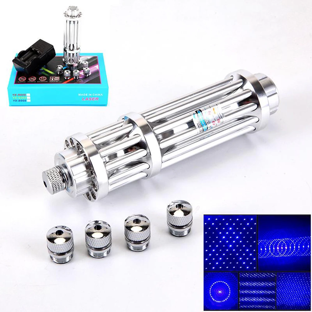 

High power blue laser pointers Adjustable Focus focusable 450nm more powerful Hunting Lazer sight Burning Match+5 Charger