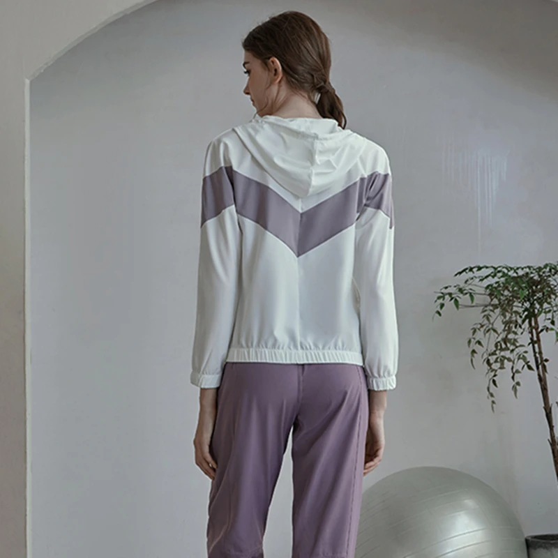 Women Athletic Sport Shirts Loose Fit Long Sleeve Fitness Top Yoga Crop Stand-up Collar Hood Gym Jacket Workout Sweatshirts