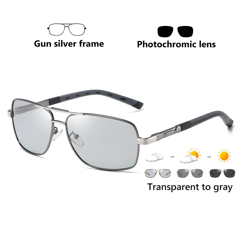 Gun silver-gray Брендовые поляризованные фотохромные солнцезащитные очки для мужчин, день, ночное видение, два глаза, защита от солнца, очки унисекс, очки для вождения, oculos de sol - Цвет линз: Gun silver-gray
