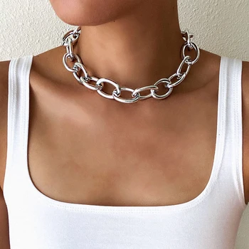 Chain On The Neck Thick Massive Chains Choker Grunge Girl Chokers Goth Jewelry Kpop Aesthetics Decorations For Girls Accessories