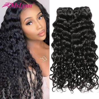

Water Wave Bundles Brazilian Human Hair Weaves 3/4 Bundles Natural Color Human Hair 8-28 Inches Remy Mslynn