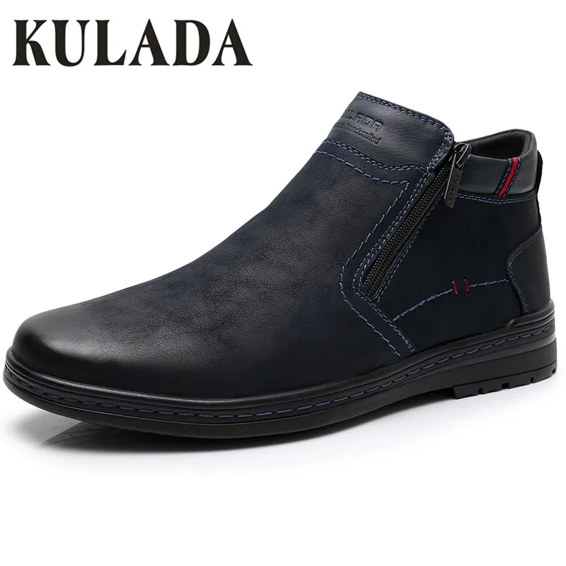 blue-0613-7D KULADA/Лидер продаж; ботинки; Мужские Зимние ботильоны; очень теплые зимние ботинки; ботинки с боковой молнией и толстым мехом; мужская повседневная обувь - Цвет: blue-0613-7D