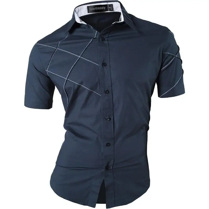 JZS059-Navy Sportrendy, мужские рубашки, повседневные, модные, короткий рукав, летние, облегающие, с драконом, стильные, с принтом таттон, JZS056 - Цвет: JZS059-Navy