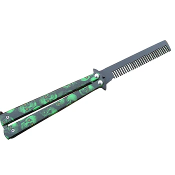 

Green Hairdresser Stainless Steel Butterfly Training Combs Vintage Skeleton Folding Knife Practice Hair Brushes Salon Tools
