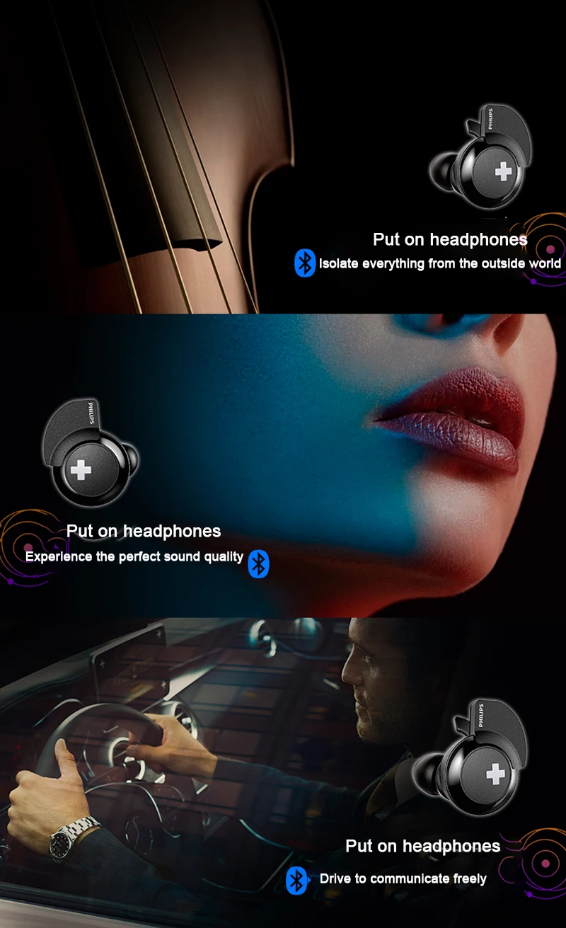 Philips Wireless Headset SHB4385 with Bluetooth 4.1 Lithium Polymer Volume Control Earphone for Galaxy Note 8 Huawei Xiaomi