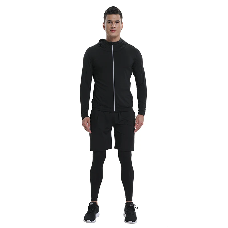 Мужская Спортивная толстовка с капюшоном для бега, спортивная верхняя одежда для фитнеса, Мужская компрессионная Черная Мужская одежда для бега