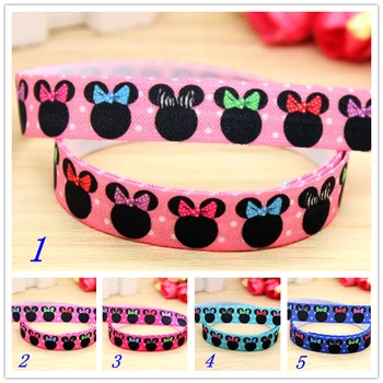 

DHK 5/8'' 5yards Fold Elastic FOE minnie printed headband headwear hairband diy decoration OEM Wholesale E514
