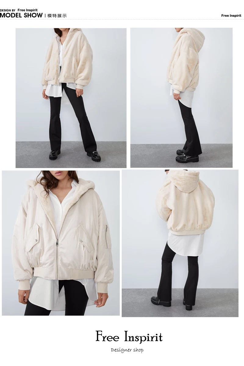 Free Inspirit Punk Style Solid Color Zipper Ladies' Loose Coats Hooded Double Faced Both Sides Wear Women's Jackets