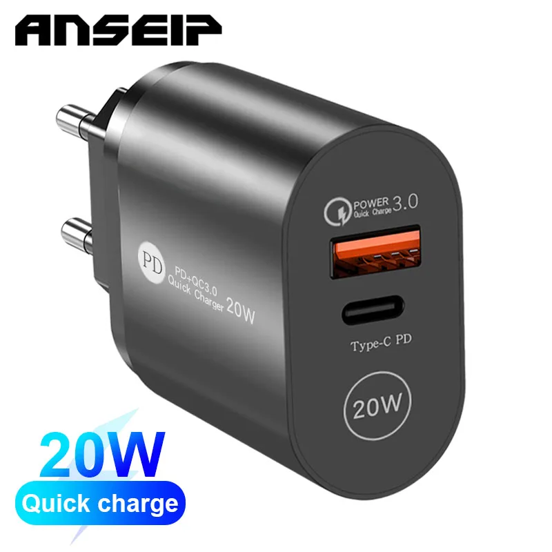 Зарядное устройство ANSEIP с Usb c 20 Вт быстрая зарядка PD для iPhone 13 12 11 зарядное типа
