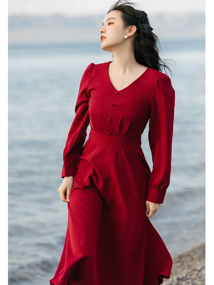 Ladies Autumn Clothes Retro Dresses for women 2021 Elegant V neck