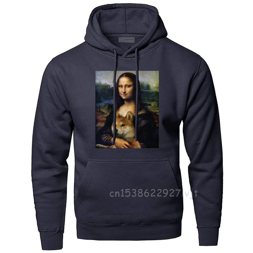 Funny Hoodies Sweatshirts Men Mona Lisa Shiba Inu Hooded Hoodie Sweatshirt Hoodie Harajuku Hooded Pullover Premium Cotton
