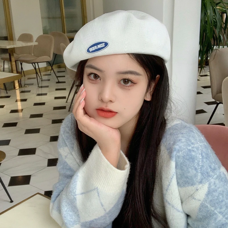 女性用メッシュベレー帽 韓国の帽子 用途の広い 女性用サマーサンハット 画家の帽子 無地 14色 ベレー Aliexpress
